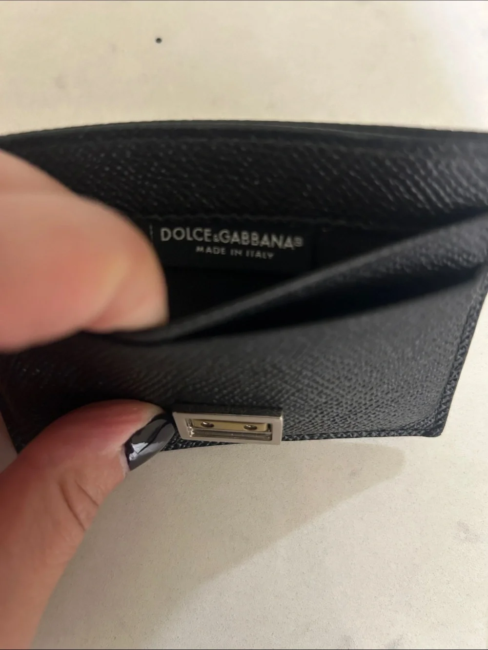 Dolce & Gabbana Black Leather Card Case with Silver-Gold Hardware